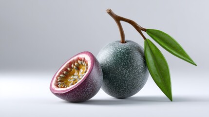 Realistic Passion Fruit on Plan white Background