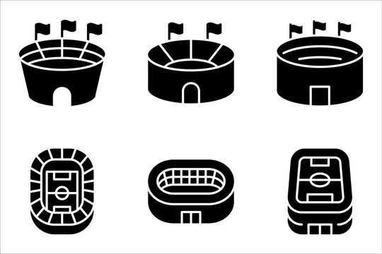 Sports stadium line icon set. Arena with flag sign. vector illustration on white background
