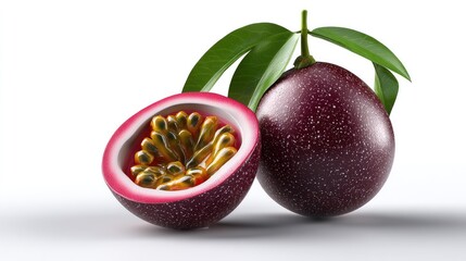 Realistic Passion Fruit on Plan white Background
