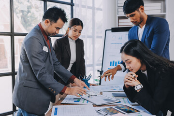 Accounting company provide finance and taxation planning for profitable cash flow, Auditor and accountant team working in office, analyze financial data and accounting record with calculator.Insight