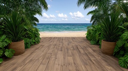 Fototapeta premium Sandy Pathway to Tropical Beach with Lush Greenery