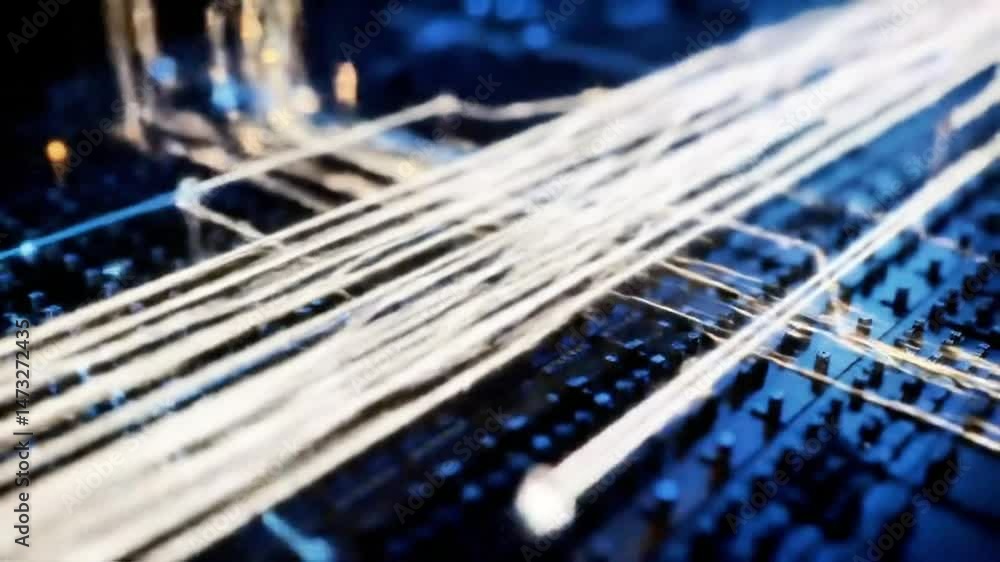 Aufkleber Abstract Video of Data Streams Flowing Across a Circuit Board Design