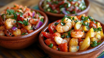 Shrimp dish in small bowls, vibrant flavors