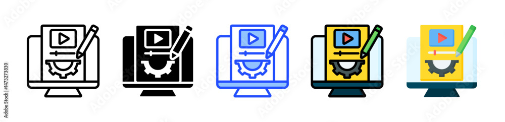 Poster content management icon collection with multiple styles