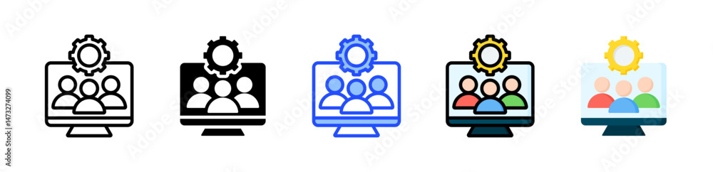 Poster teamwork icon collection with multiple styles