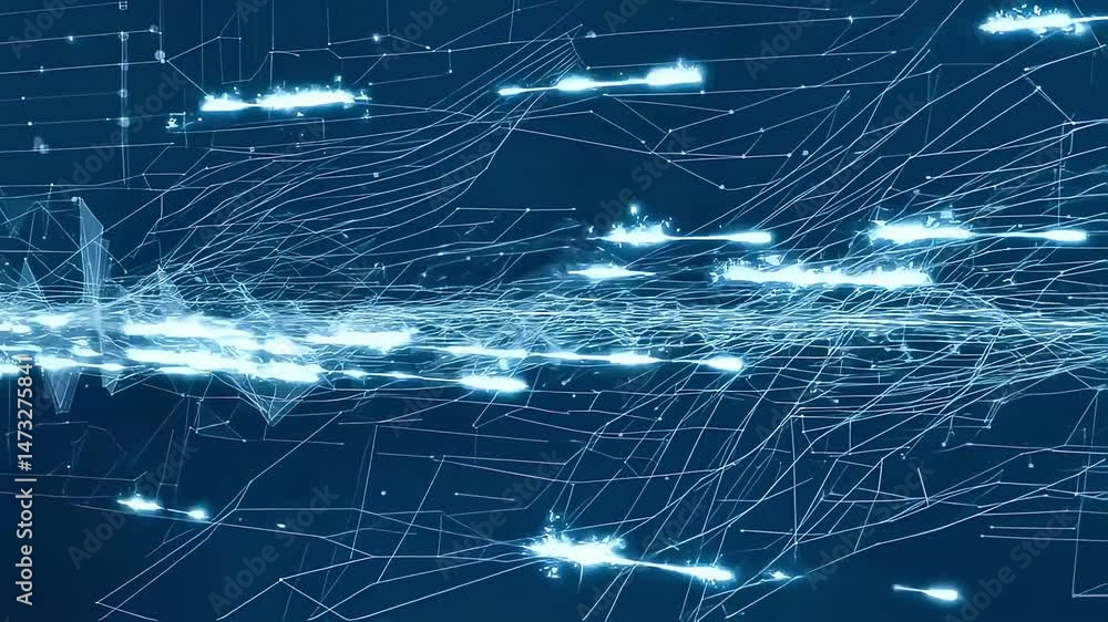 Poster Abstract Digital Network with Glowing Lines and Geometric Shapes in Motion