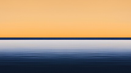 Obraz premium Minimalist seascape with calm blue water and a golden sky, creating a tranquil and serene horizon.
