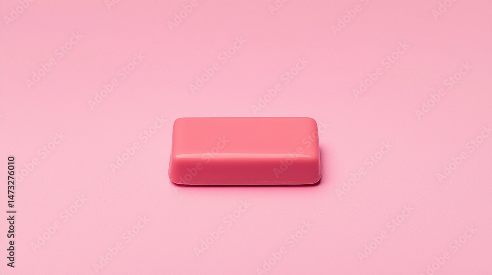 Aufkleber a rectangular pink eraser placed on a matching pink background with minimalistic style.