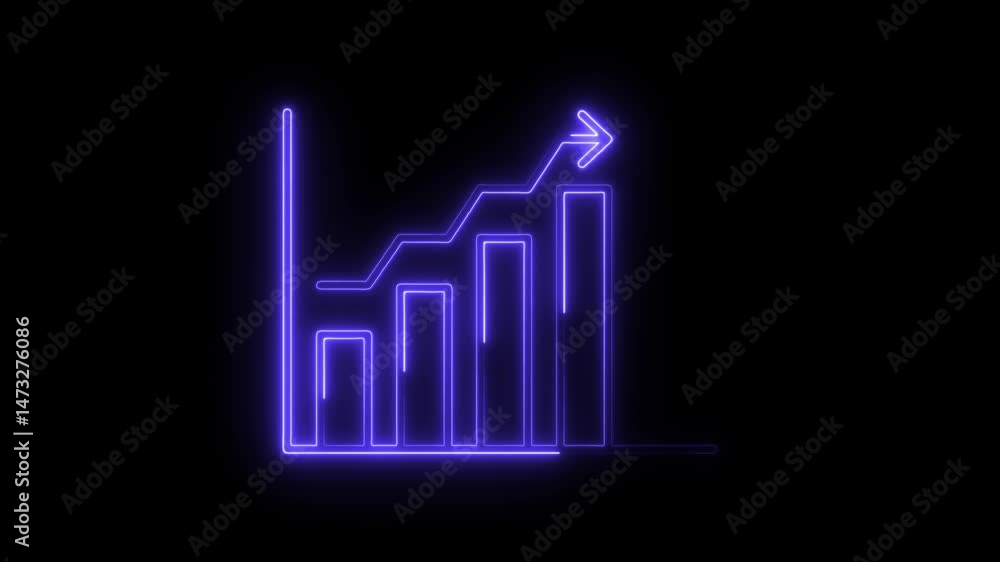 Aufkleber animated neon style bar graph displaying upward trend on black background