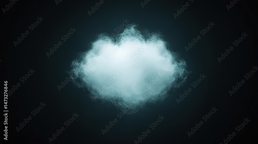 Poster a single cloud floats in the center against a dark background, creating a mystical, ethereal, and at