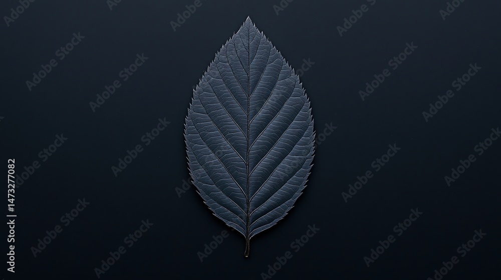 Poster a single leaf with intricate veins is displayed on a dark, minimalistic background.