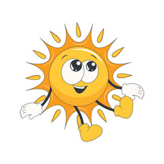 Cute Sun Groovy Cartoon Character. Isolated on White Background.