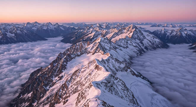 Majestic Snowy Mountains Sunrise Aerial Clouds Peaks Landscape Sky