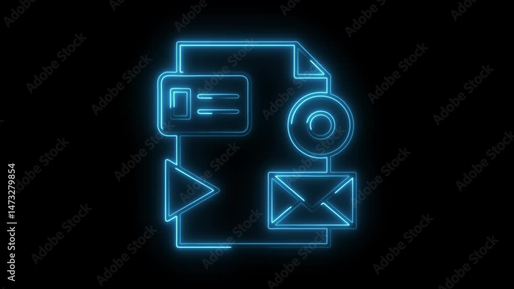 Aufkleber neon data flow animation for business and communication,glowing tech process visuals