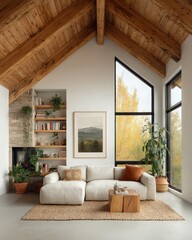 Serene interior Natural light illuminates cozy living room