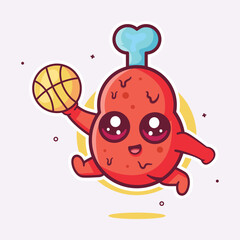 cheerful chicken thigh food character mascot playing basketball isolated cartoon