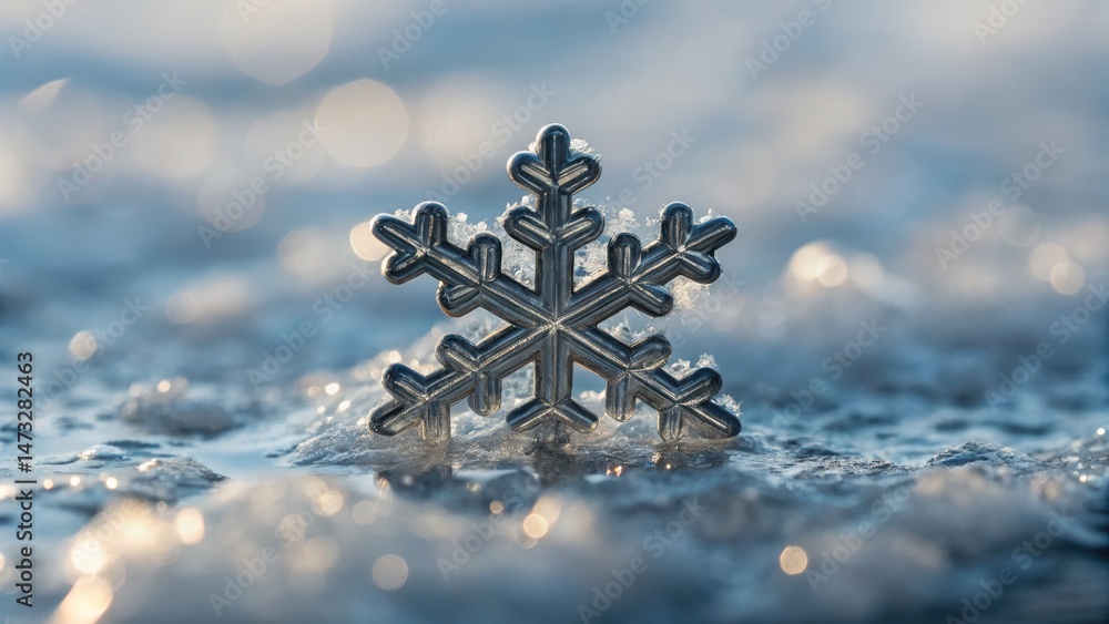 Aufkleber a delicate snowflake rests on a shimmering surface, capturing the essence of winter in soft, blurred