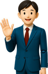 笑顔で手を振るスーツ姿のビジネスマンフィギュア