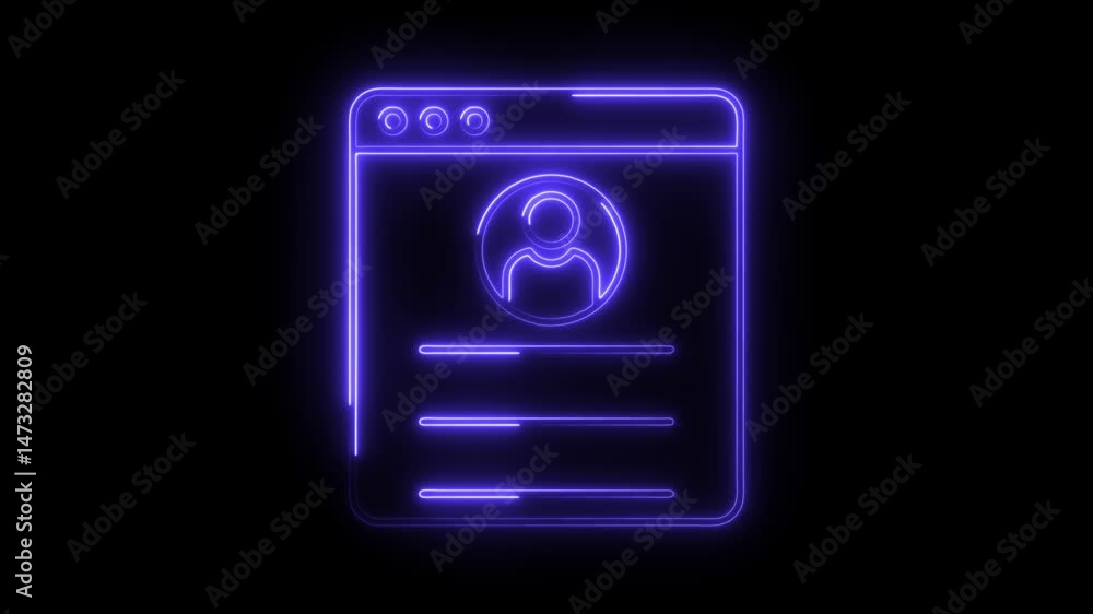 Poster glowing neon user profile interface concept for social media application and website design