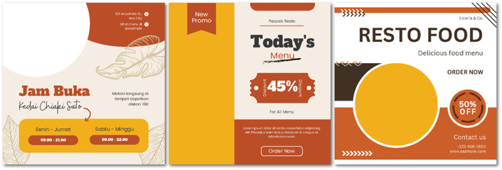 Naklejka premium Resto Food Social Media Template Design with Opening Hours and Discount