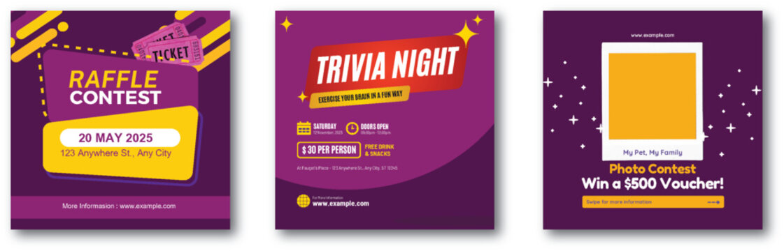 Promotional Banners for Raffle, Trivia Night and Photo Contest Events