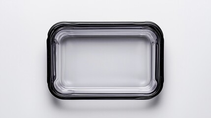 A stack of empty, clear rectangular glass containers viewed from above on a white background.