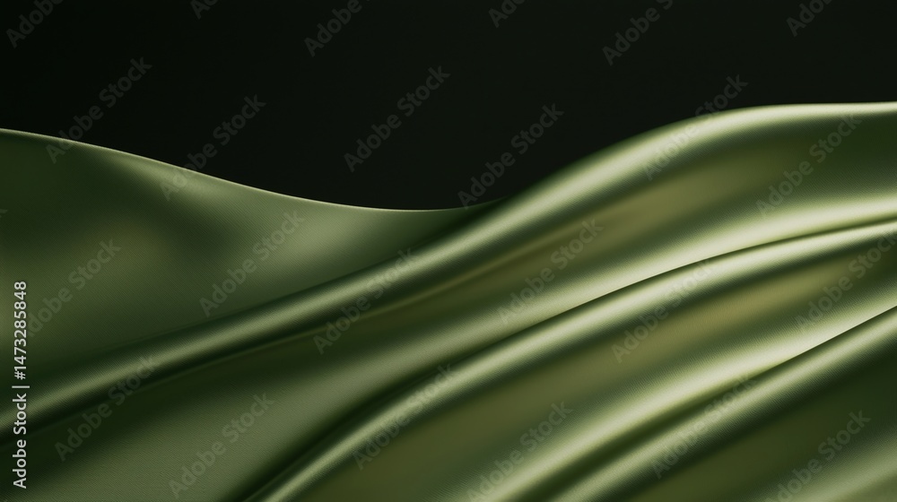 Poster smooth green satin fabric with elegant folds and soft lighting, creating a luxurious and flowing abs