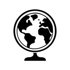 Black Silhouette Icon of Globe Showing Continents for Geography and Education