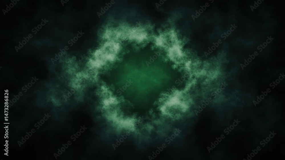 Poster a green smoky cloud forms a circular pattern against a dark background, creating a mysterious and at