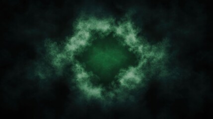 A green smoky cloud forms a circular pattern against a dark background, creating a mysterious and atmospheric effect.