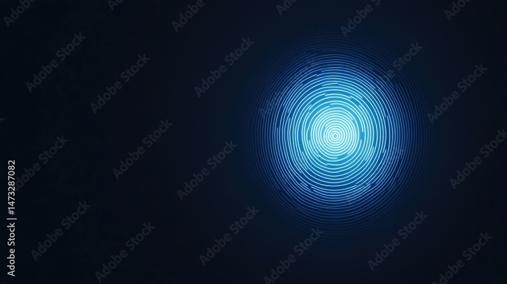 Poster a glowing blue concentric circle pattern radiates from the center against a dark background, creatin