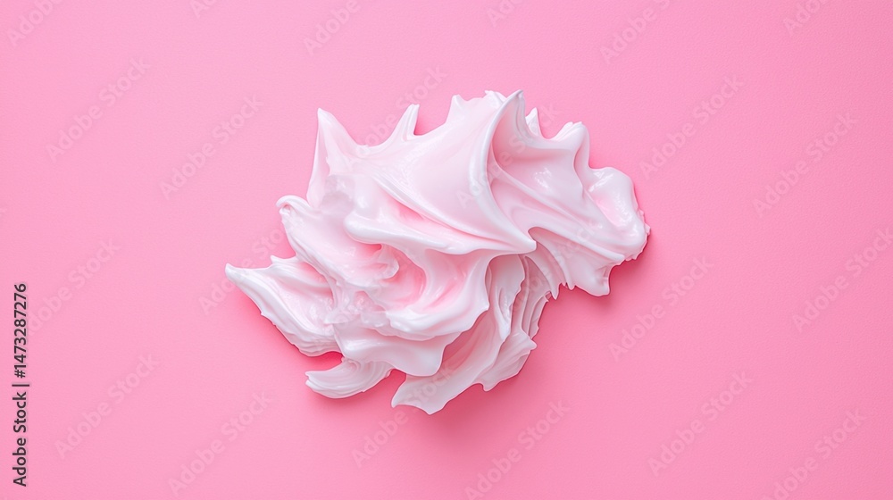 Poster a swirl of glossy pink cream or mousse sits on a matching pink background, creating a soft and smoot