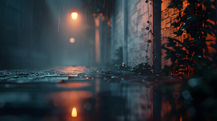 A Peaceful Rainy Night Wet pavement reflections