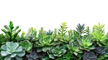Fototapeta premium Beauty of Nature with Lush Greenery and Succulent Plants Isolated on White Background. Aesthetic and Fresh Visual Display.