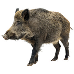 Wild boar walking confidently with textured fur.