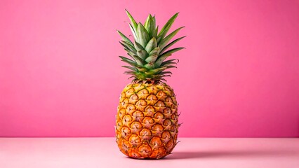 Ripe Pineapple on Pink Background Vibrant Tropical Fruit Summer Food Photography Delicious Exotic Ananas