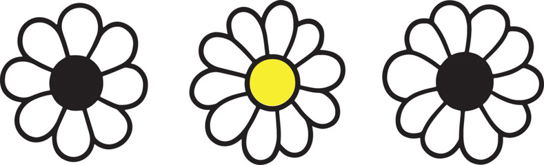 Set of Outline Daisies On White Background