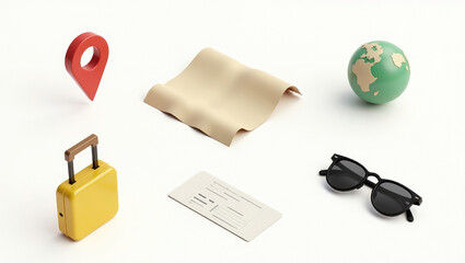 Stylized journey preparations tools and symbols on white