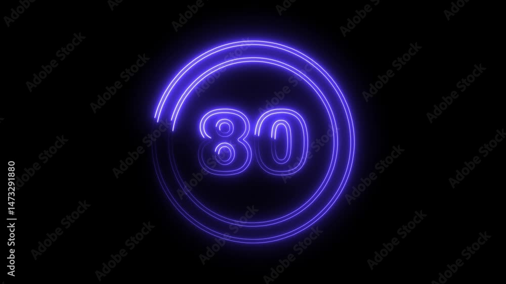 Poster 80 eighty percent neon loading circle animation on black background