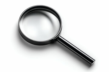 A sleek black magnifying glass on a white background, symbolizing search, investigation, and examination for various contexts.