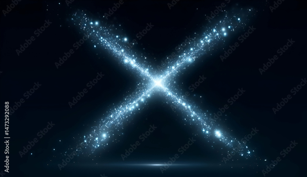 Poster a dazzling display of sparkling particles forming an abstract 'x' shape, set against a dark backgrou