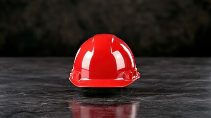 Red Hard Hat on Dark Wet Surface