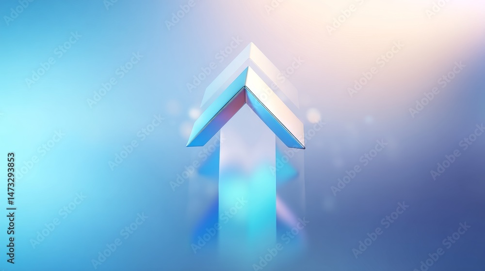 Poster 3d blue arrow pointing upward with light reflection in background