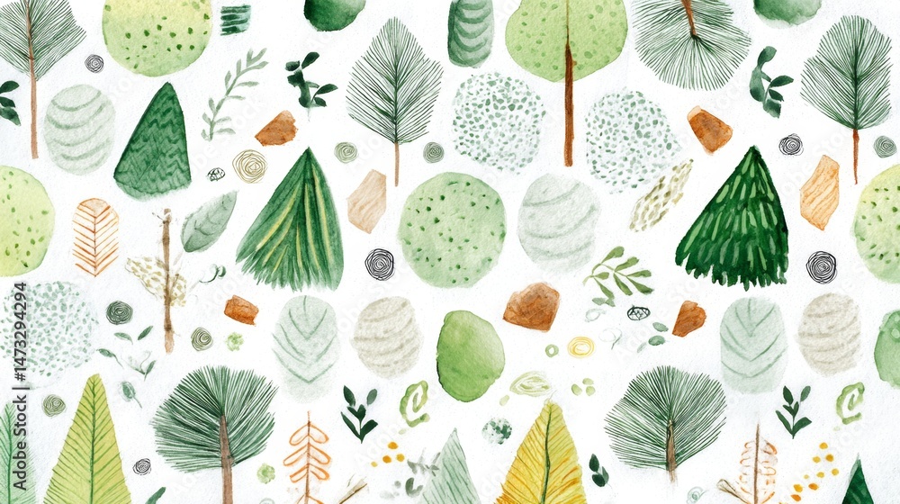 Poster clean watercolor foliage layout with centered focused elements