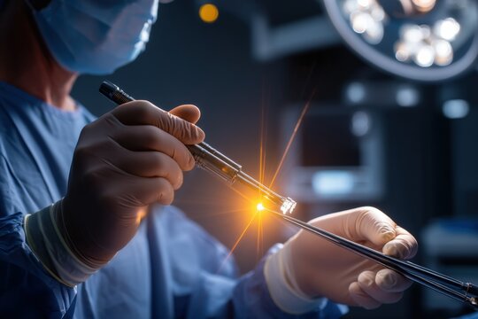 Surgeon performing electrosurgery using a cautery device