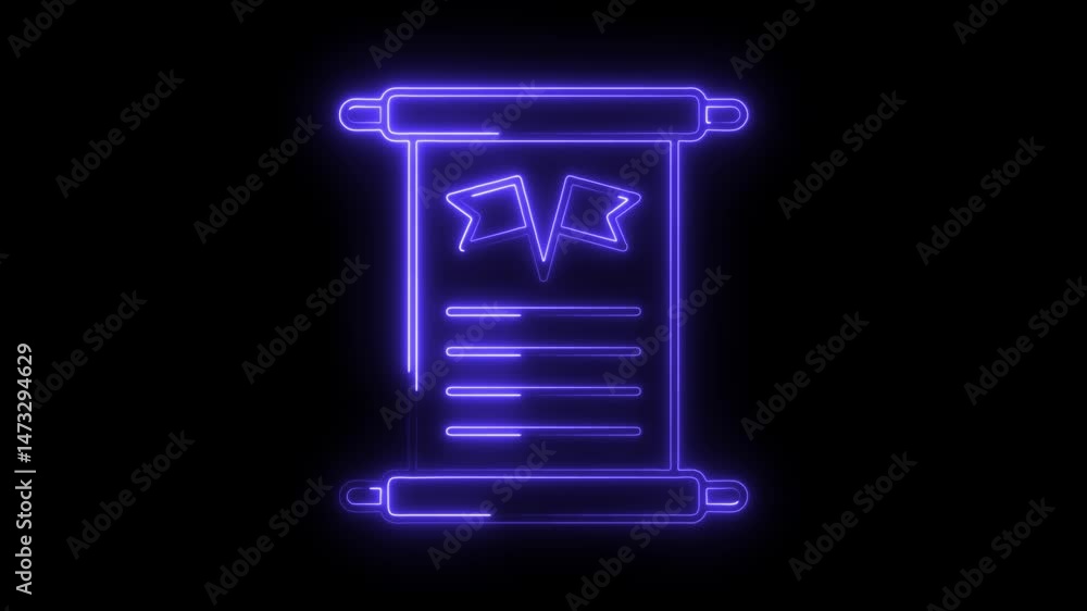 Aufkleber neon illuminated ancient scroll with flags on dark background animation video loop