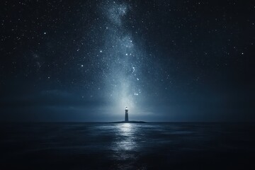 Night sea landscape with celestial light