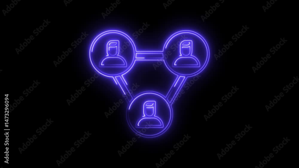 Poster glowing neon teamwork network connection with three people on a dark background concept