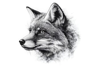 Naklejka premium A majestic red fox portrait in a detailed pencil sketch style against a smoky white background.