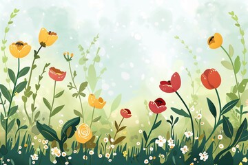 vector drawn spring background with flowers